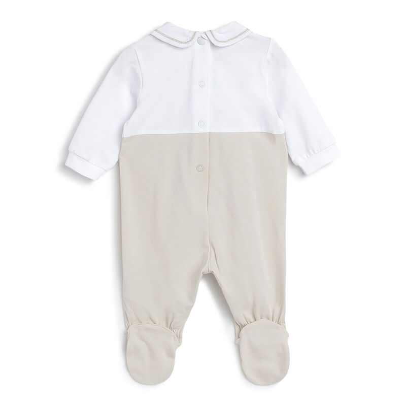 Infants Medium Natural Applique Leg Opening Babysuit image number 1